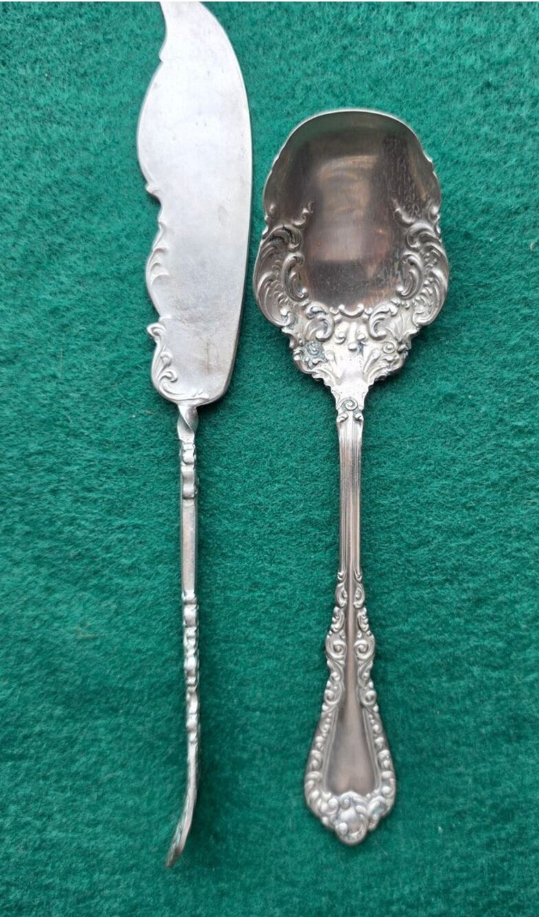 Antique silver plated. sugar spoon and butter knife Alaska silve